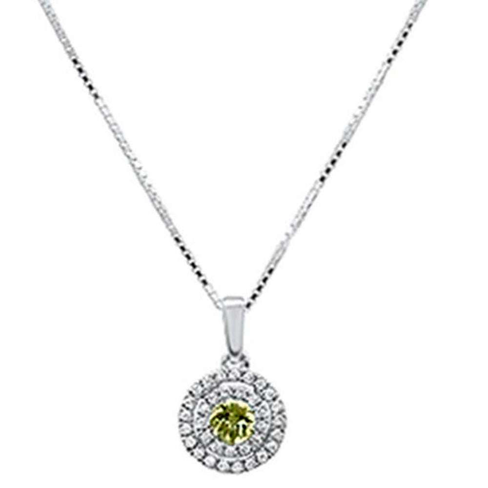 GEMSTONE CLOSEOUT ! .47ct G SI 10K White Gold Diamond & Peridot Gemstone Halo Solitaire Pendant Necklace 18" Chain