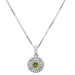 GEMSTONE CLOSEOUT ! .47ct G SI 10K White Gold Diamond & Peridot Gemstone Halo Solitaire Pendant Necklace 18" Chain