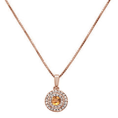 GEMSTONE CLOSEOUT ! .36cts 10k Rose Gold Diamond & Round Citrine Gemstone Pendant