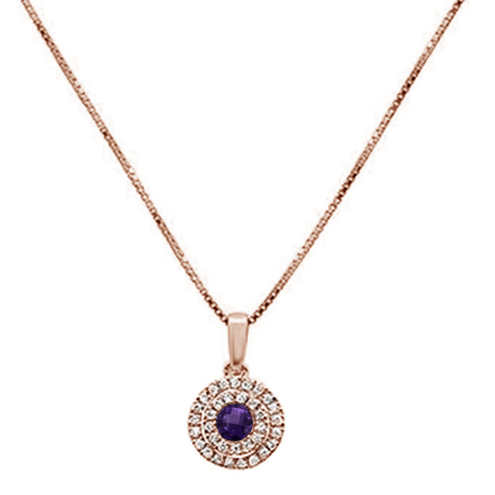 GEMSTONE CLOSEOUT ! .37cts 10k Rose Gold Diamond & Round Amethyst Pendant