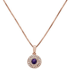 GEMSTONE CLOSEOUT ! .37cts 10k Rose Gold Diamond & Round Amethyst Pendant