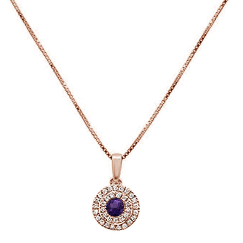 GEMSTONE CLOSEOUT ! .37cts 10k Rose Gold Diamond & Round Amethyst Pendant