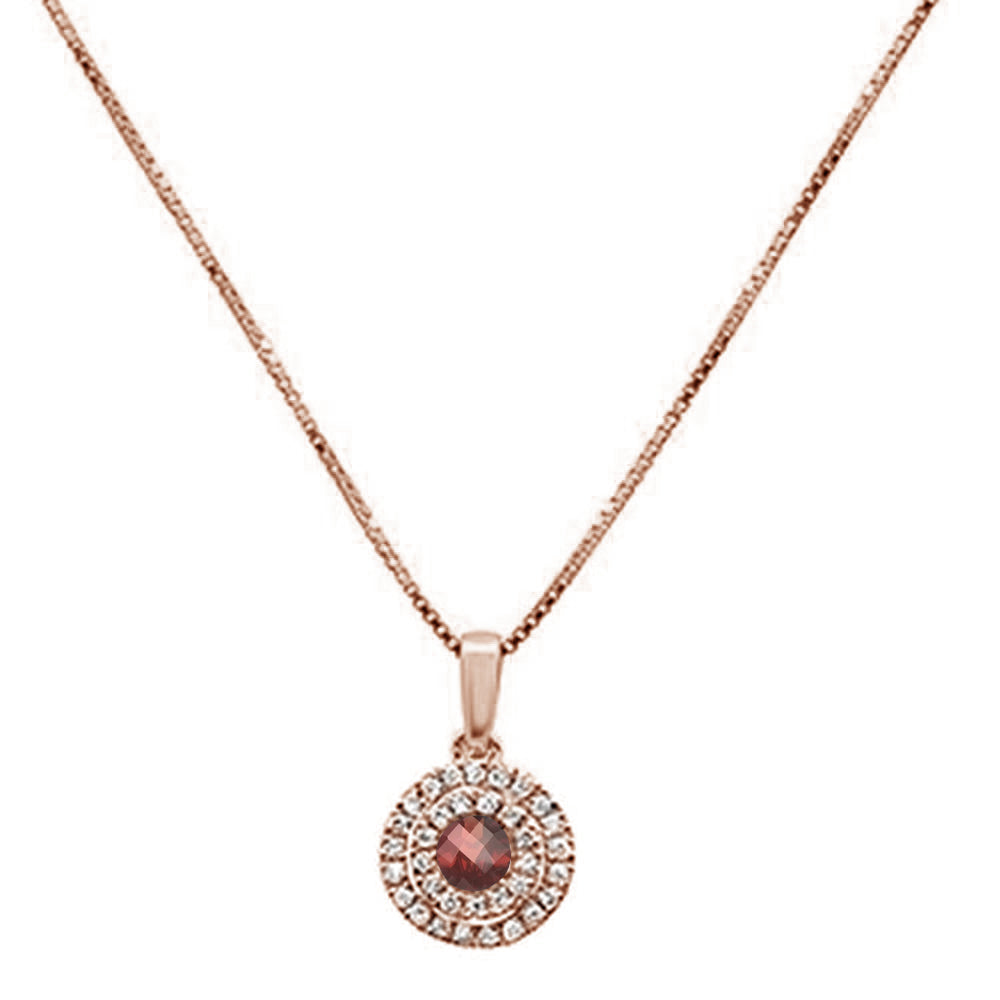 GEMSTONE CLOSEOUT ! .50ct 10k Rose Gold Diamond & Round Garnet Pendant Necklace
