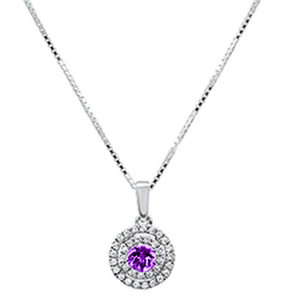 GEMSTONE CLOSEOUT  .29ct G SI 10K White Gold Diamond & Amethyst Round Solitaire Pendant 18" Chain