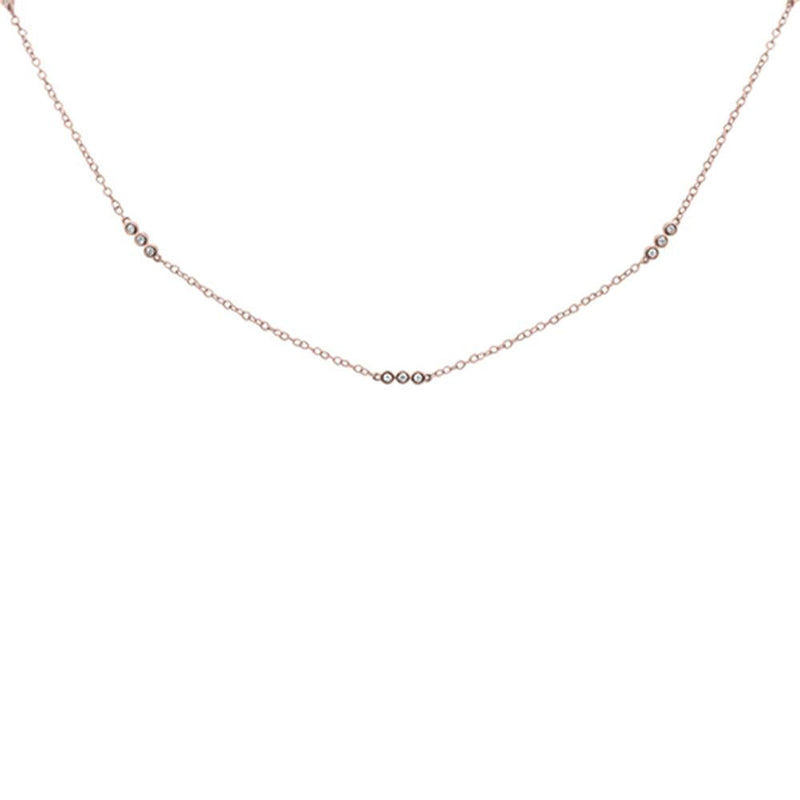 GEMSTONE CLOSEOUT ! .19cts 14k Rose Gold Diamond Station Necklace 18"