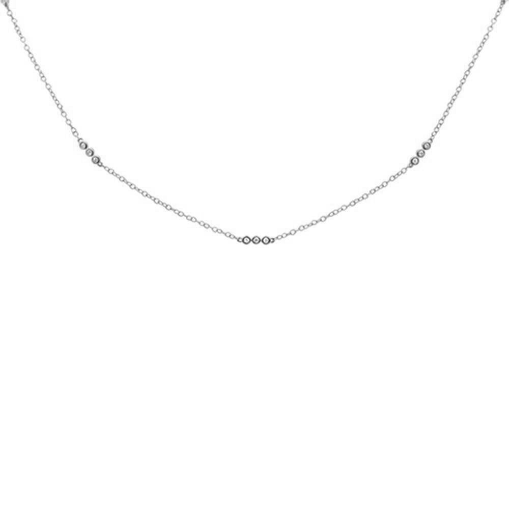 DIAMOND CLOSEOUT!  .19ct 14k White Gold Diamond 3 Bezel Station Necklace 18" Long