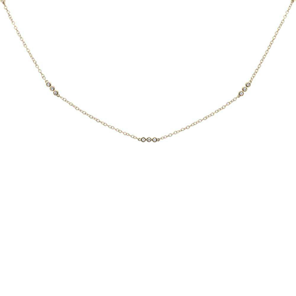 DIAMOND CLOSEOUT!  .22ct 14k Yellow Gold Diamond 3 Bezel Station Necklace 18" Long