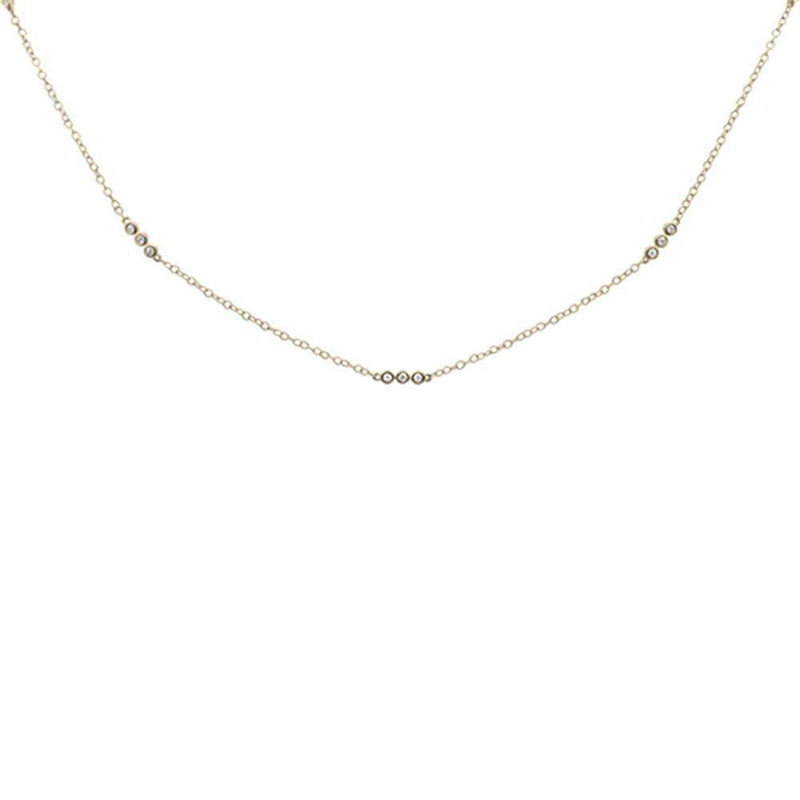 DIAMOND CLOSEOUT!  .22ct 14k Yellow Gold Diamond 3 Bezel Station Necklace 18" Long
