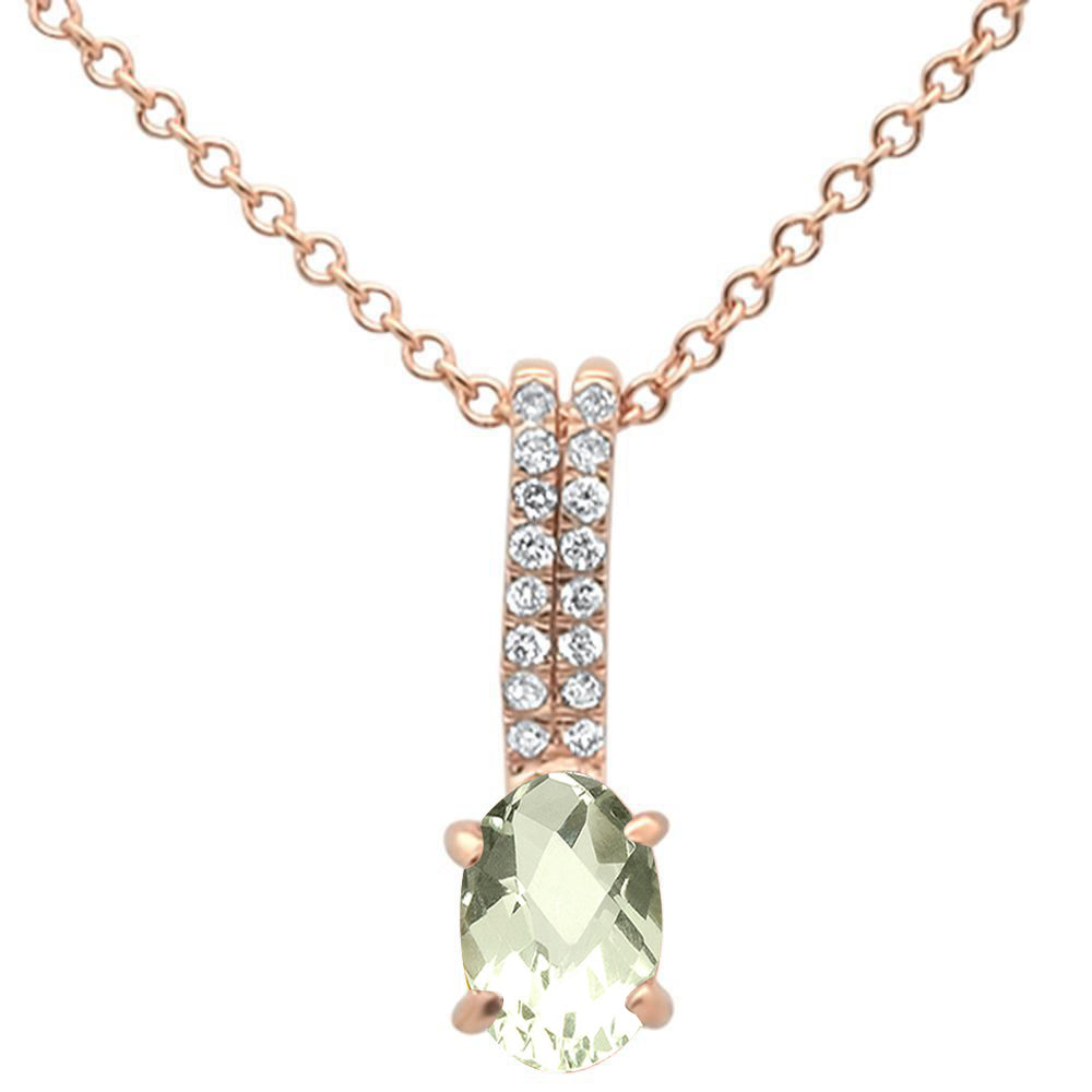 GEMSTONE CLOSEOUT ! .55ct 10k Rose Gold Green Ametyst & Diamond Solitaire Pendant Necklace 18"