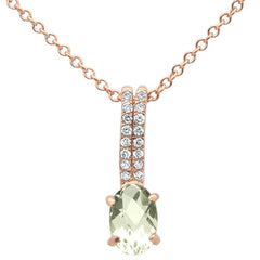 GEMSTONE CLOSEOUT ! .55ct 10k Rose Gold Green Ametyst & Diamond Solitaire Pendant Necklace 18"