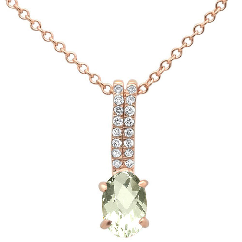 GEMSTONE CLOSEOUT ! .55ct 10k Rose Gold Green Ametyst & Diamond Solitaire Pendant Necklace 18"