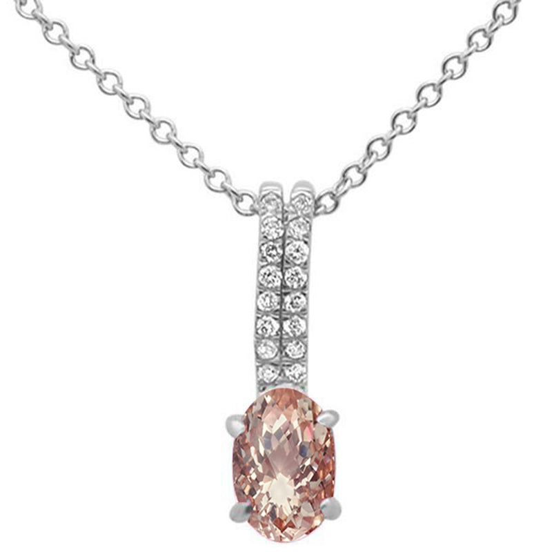 GEMSTONE CLOSEOUT ! .42ct 10k White Gold Morganite & Diamond Solitaire Pendant Necklace 18"