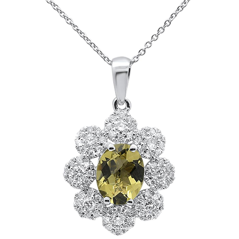 GEMSTONE CLOSEOUT!  2.34cts 10k White Gold Olive Quartz & Diamond Pendant Necklace 18" Long