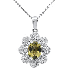 GEMSTONE CLOSEOUT!  2.34cts 10k White Gold Olive Quartz & Diamond Pendant Necklace 18" Long