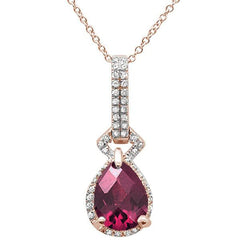 GEMSTONE CLOSEOUT ! 2.23cts 10k Rose Gold Pear Rhodolite & Diamond Pendant Necklace 17" Long