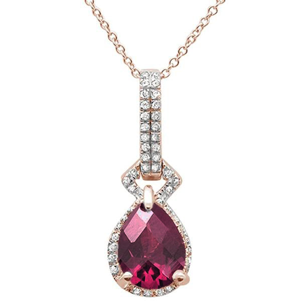 GEMSTONE CLOSEOUT ! 2.23cts 10k Rose Gold Pear Rhodolite & Diamond Pendant Necklace 17" Long