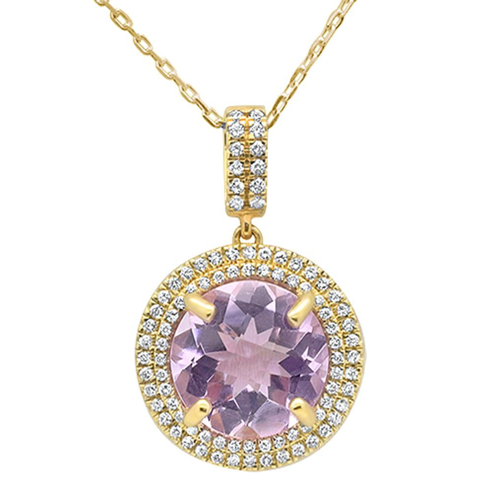 GEMSTONE CLOSEOUT!  3.25ct 10k Yellow Gold Round Pink Amethyst & Diamond Pendant Necklace 18"