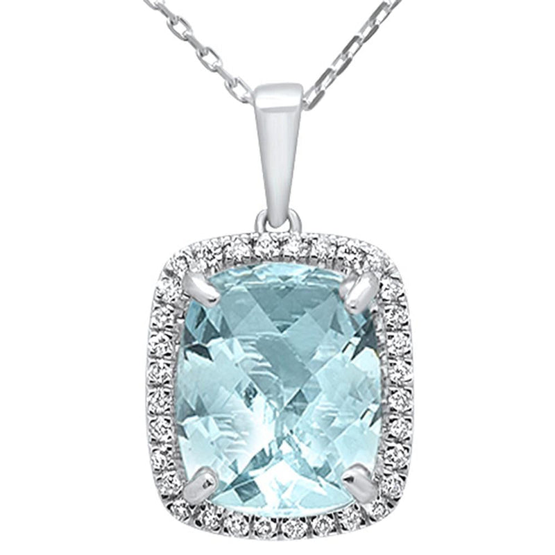 GEMSTONE CLOSEOUT!  4.38ct 10k White Gold Cushion Aquamarine & Diamond Pendant Necklace 18"