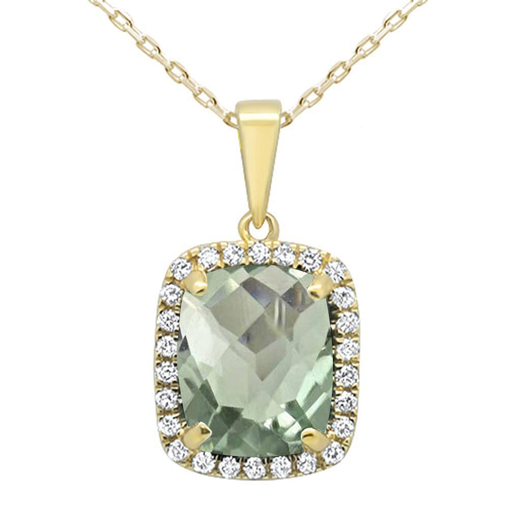 GEMSTONE CLOSEOUT!  2.82ct Cushion Cut Green Amethyst 10k Yellow Gold Diamond Pendant Necklace