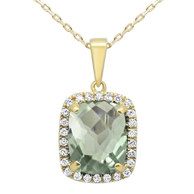 GEMSTONE CLOSEOUT!  2.82ct Cushion Cut Green Amethyst 10k Yellow Gold Diamond Pendant Necklace