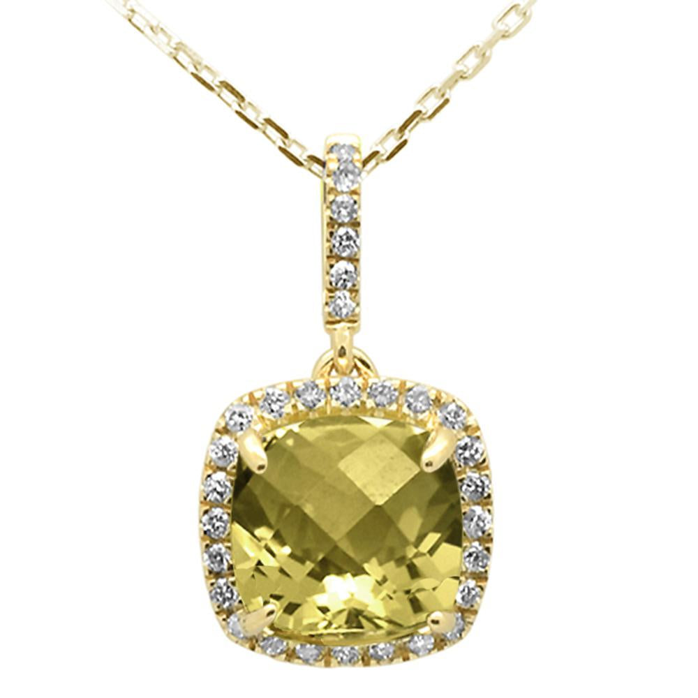 GEMSTONE CLOSEOUT ! 1.97ct 10k Yellow Gold Cushion Olive & Diamond Pendant Necklace 18"