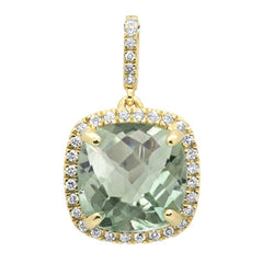 GEMSTONE CLOSEOUT! 4.21ct 10k Yellow Gold Cushion Green Amethyst Diamond Pendant