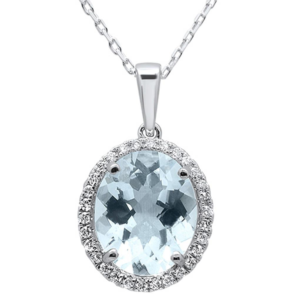 GEMSTONE CLOSEOUT!  3.52cts 10k White Gold Oval Aquamarine & Diamond Pendant 18"