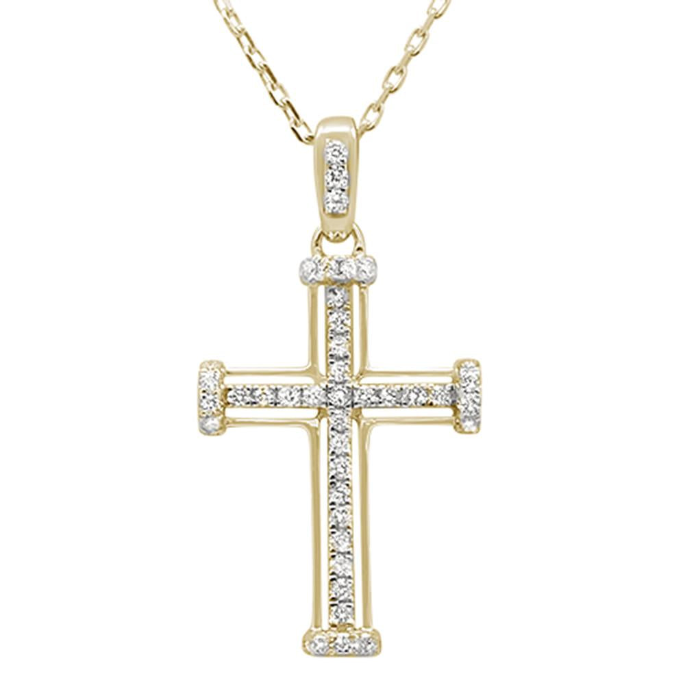 DIAMOND CLOSEOUT!  .28ct 14k Yellow Gold Diamond Cross Pendant Necklace 18" Long