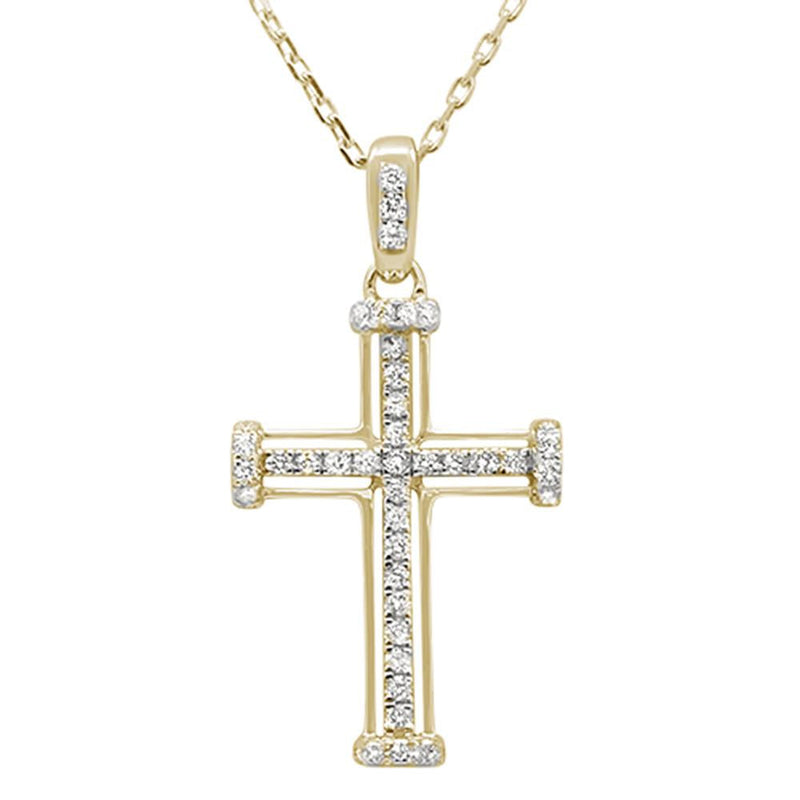 DIAMOND CLOSEOUT!  .28ct 14k Yellow Gold Diamond Cross Pendant Necklace 18" Long