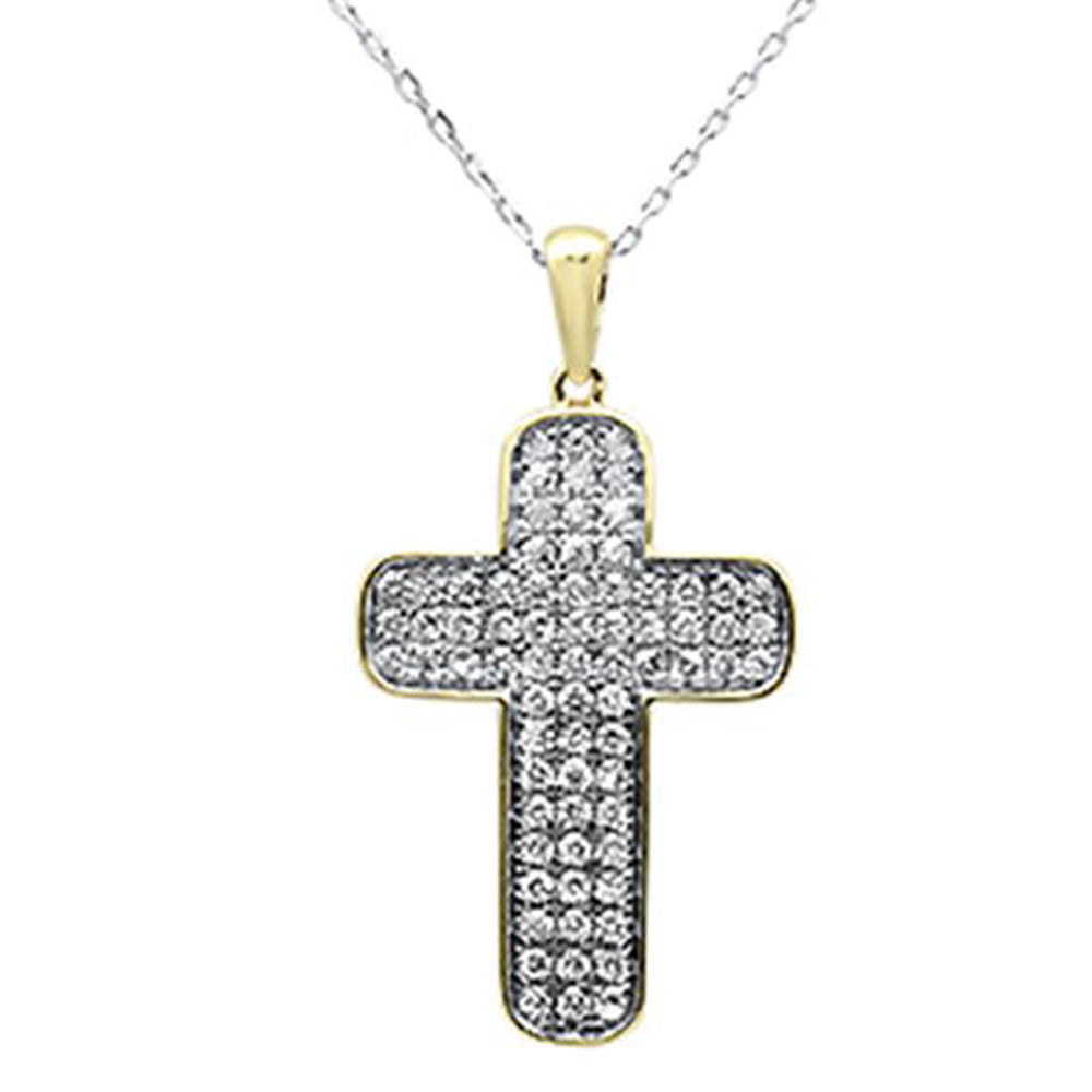 DIAMOND CLOSEOUT! .99ct F SI 10K Yellow Gold Micro Pave Diamond Cross Pendant Necklace 18" Long