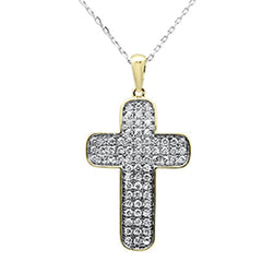 DIAMOND CLOSEOUT! .99ct F SI 10K Yellow Gold Micro Pave Diamond Cross Pendant Necklace 18" Long