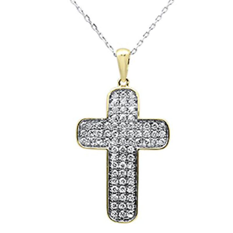 DIAMOND CLOSEOUT! .99ct F SI 10K Yellow Gold Micro Pave Diamond Cross Pendant Necklace 18" Long