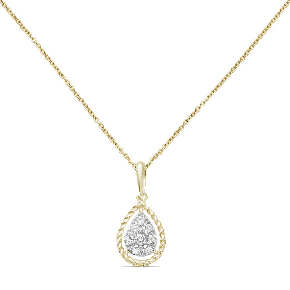 DIAMOND CLOSEOUT! .20ct 10K Yellow Gold Teardrop Pear Shape Diamond Pendant Necklace 18"