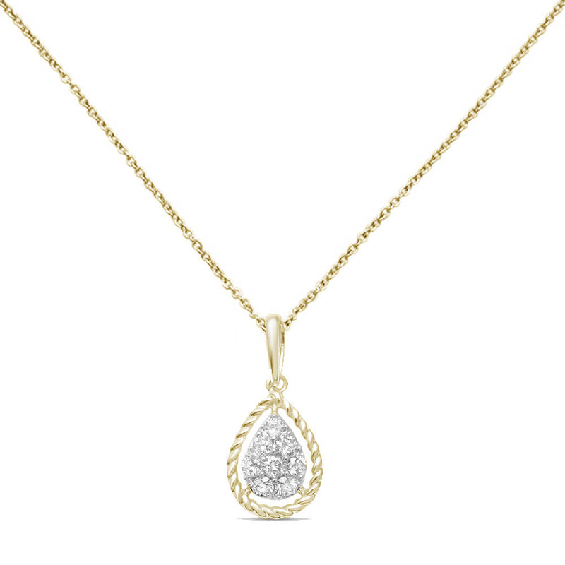 DIAMOND CLOSEOUT! .20ct 10K Yellow Gold Teardrop Pear Shape Diamond Pendant Necklace 18"