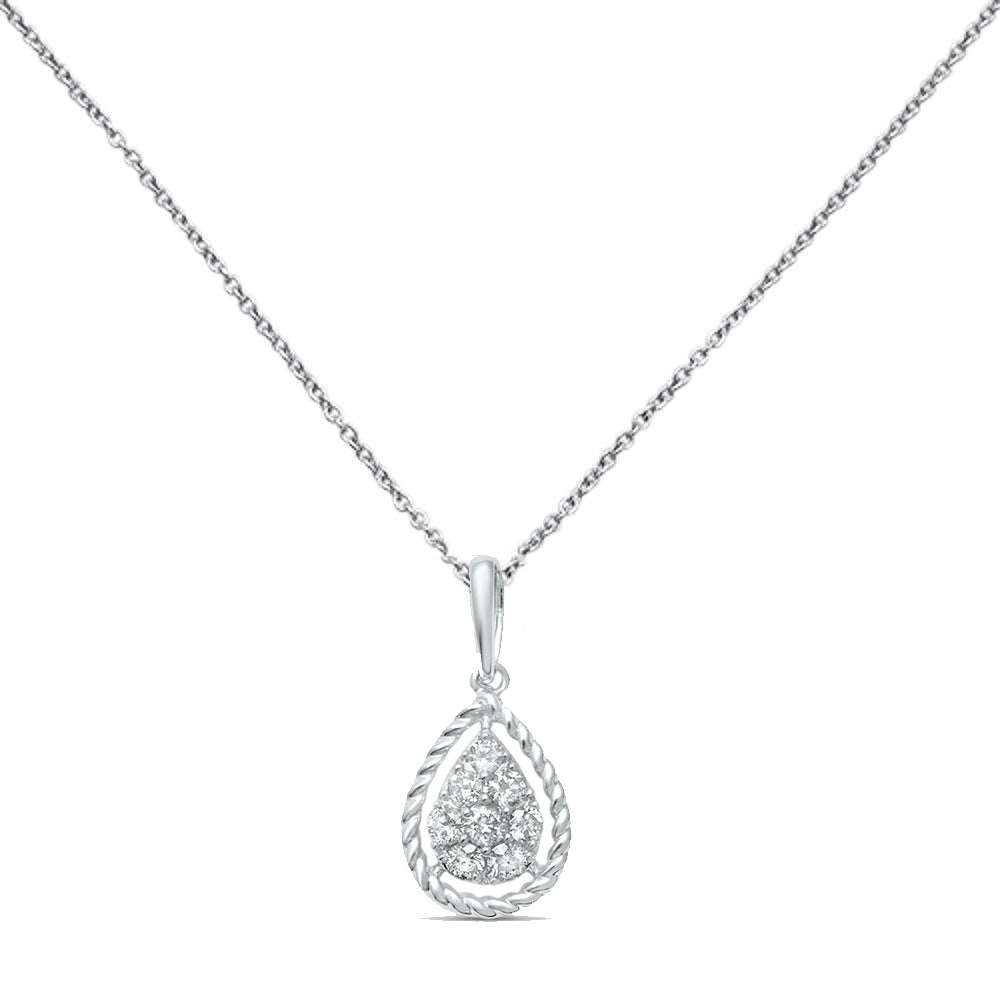 DIAMOND CLOSEOUT! .21ct F SI 10K White Gold Diamond Teardrop Pear Shape Drop Pendant Necklace 18"
