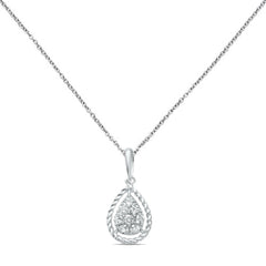 DIAMOND CLOSEOUT! .21ct F SI 10K White Gold Diamond Teardrop Pear Shape Drop Pendant Necklace 18"
