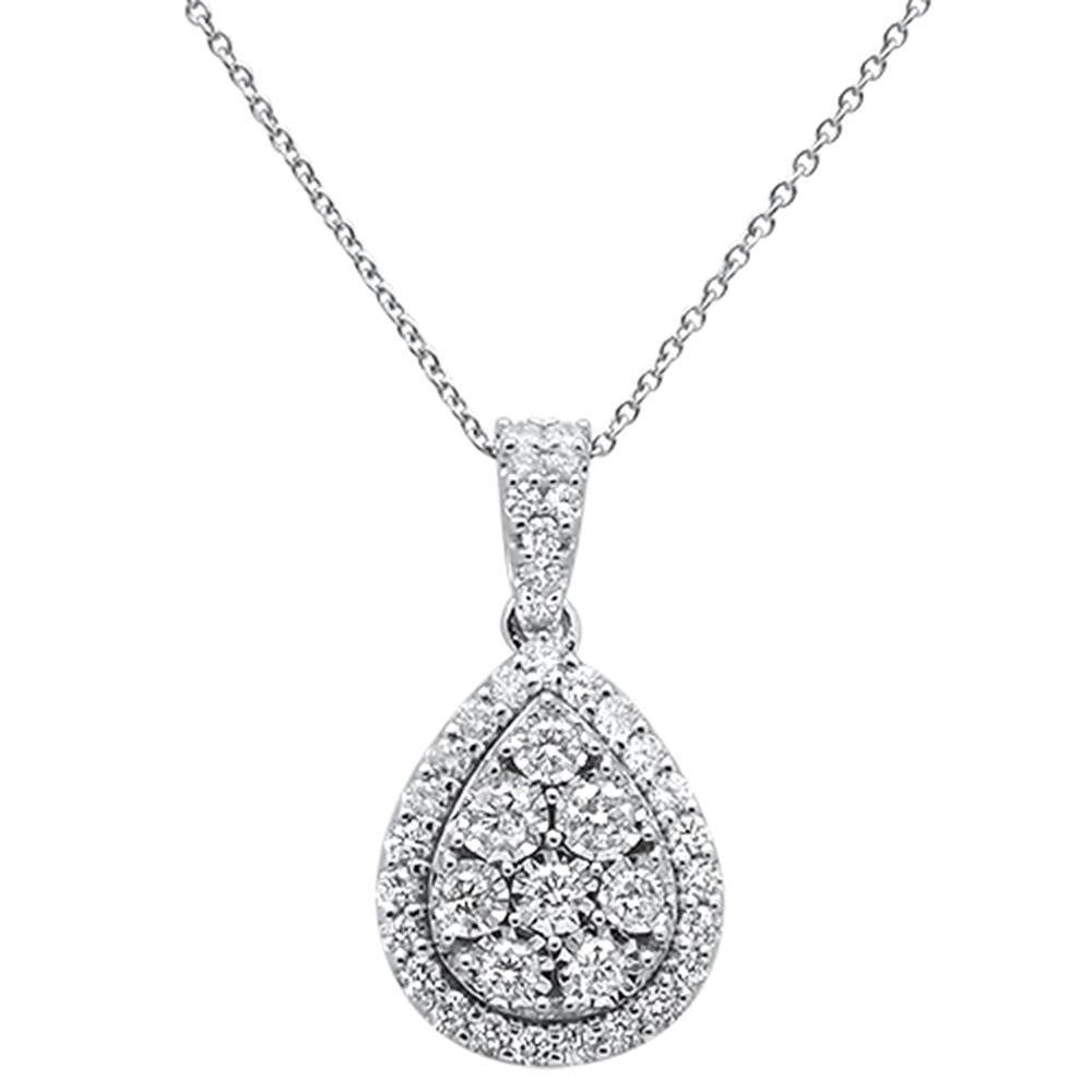 DIAMOND CLOSEOUT!  1.06ct 14k White Gold Diamond Teardrop Pendant Necklace 18" Long