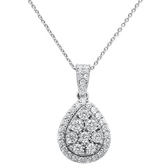 DIAMOND CLOSEOUT!  1.06ct 14k White Gold Diamond Teardrop Pendant Necklace 18" Long
