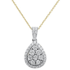 DIAMOND CLOSEOUT!  .99ct 14k Yellow Gold Diamond Teardrop Pendant Necklace 18" Long