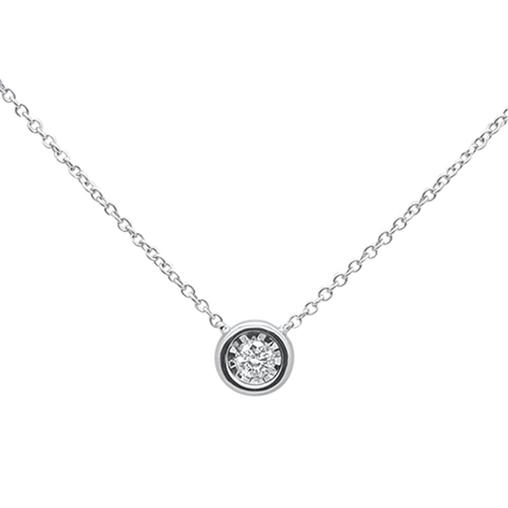 DIAMOND  CLOSEOUT! .11ct 14k White Gold Round Diamond Bezel Solitaire Pendant Necklace 18"