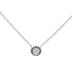 DIAMOND  CLOSEOUT! .11ct 14k White Gold Round Diamond Bezel Solitaire Pendant Necklace 18"