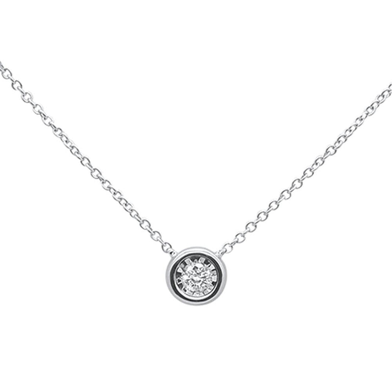 DIAMOND  CLOSEOUT! .11ct 14k White Gold Round Diamond Bezel Solitaire Pendant Necklace 18"