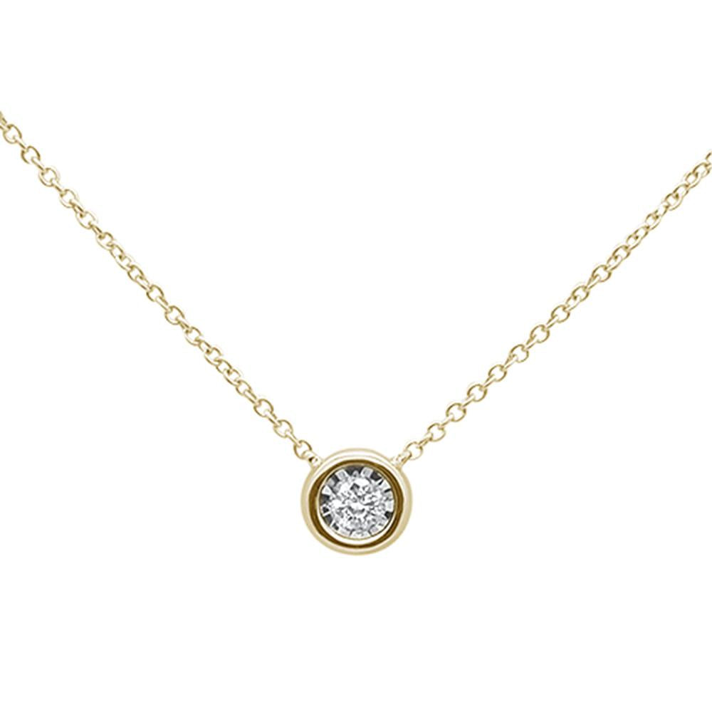 DIAMOND CLOSEOUT! .10ct 14k Yellow Gold Diamond Bezel Solitaire Pendant Necklace 18"