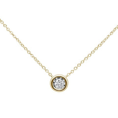 DIAMOND CLOSEOUT! .10ct 14k Yellow Gold Diamond Bezel Solitaire Pendant Necklace 18"