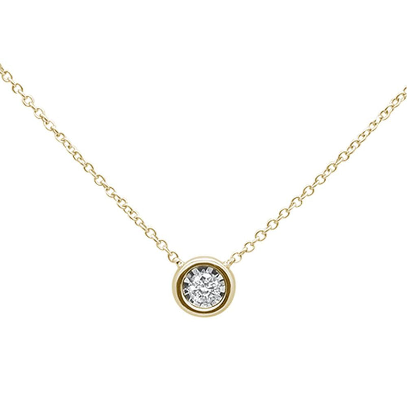 DIAMOND CLOSEOUT! .10ct 14k Yellow Gold Diamond Bezel Solitaire Pendant Necklace 18"
