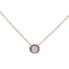 DIAMOND CLOSEOUT! .10ct 14k Rose Gold Diamond Bezel Solitaire Pendant Necklace 18"