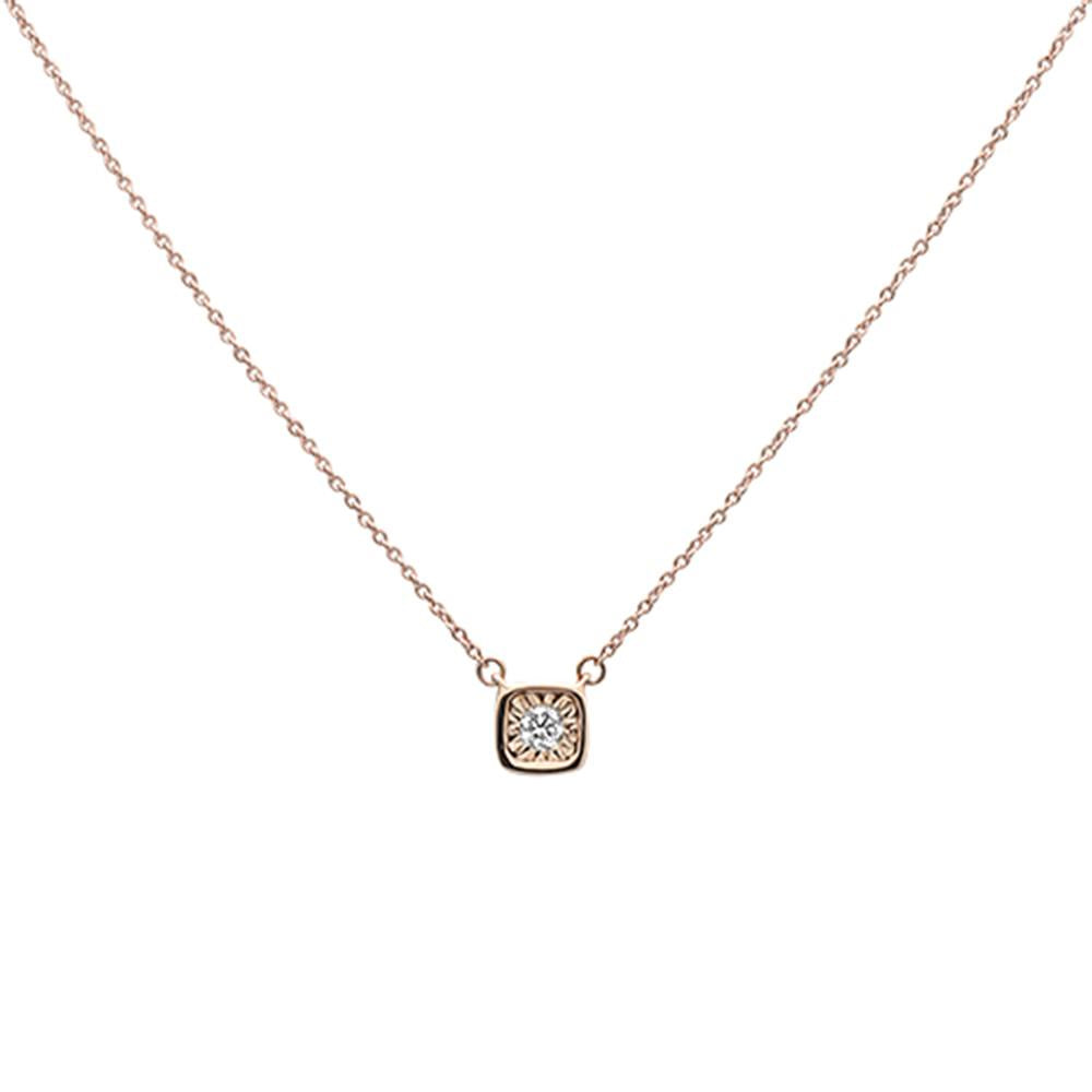 DIAMOND CLOSEOUT! .10ct 14k Rose Gold Diamond Bezel Solitaire Pendant Necklace 18"