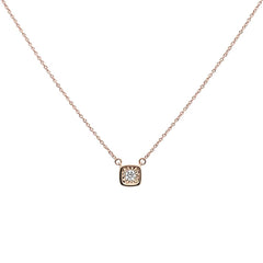 DIAMOND CLOSEOUT! .10ct 14k Rose Gold Diamond Bezel Solitaire Pendant Necklace 18"