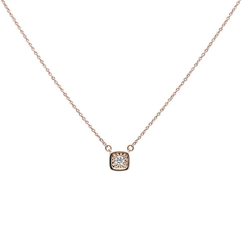 DIAMOND CLOSEOUT! .10ct 14k Rose Gold Diamond Bezel Solitaire Pendant Necklace 18"