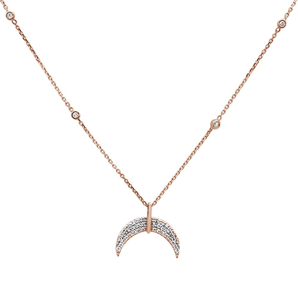 SPECIAL!.23ct 14k Rose Gold Crescent Moon Diamond Pendant Necklace 18"
